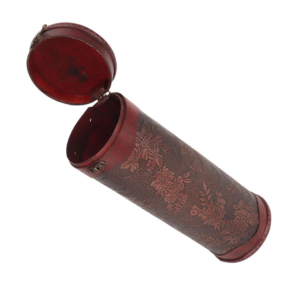 Antikk Finish Tre Vinkasse Drue Mønster Kunstlær Bærbar Rødvin Oppbevaring