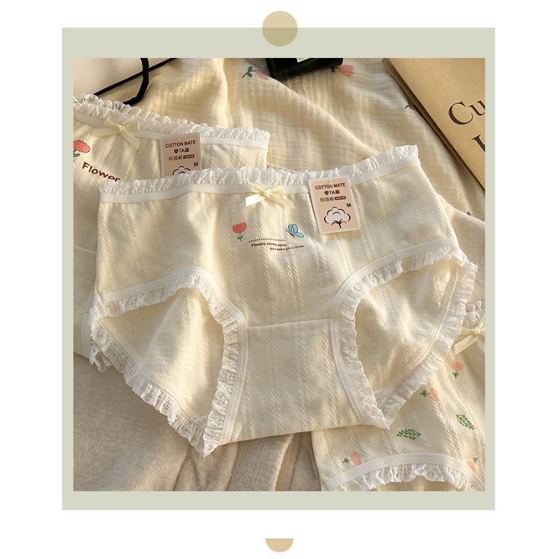 Antibakterieller Slip aus reiner Baumwolle Jacquard Mittelhoch geschnitten Bequemer Triangel-Damen-Slip