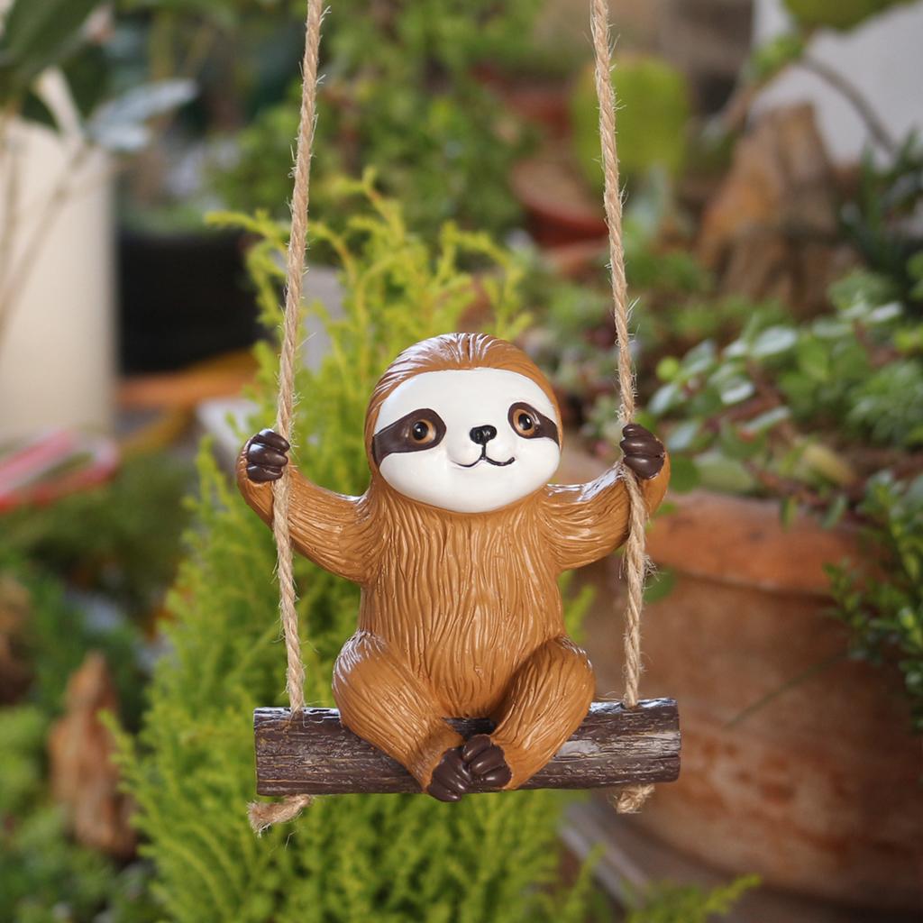 1 sitting sloth swing, garden animal swing hanging piece, family gift, hand-painted resin crafts