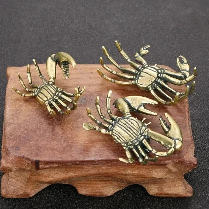 Funny Pure Brass Crab Figurines Animal Statue Miniatures Copper Ornament Home Office Desk Decoration Crafts Home Decor Nordic