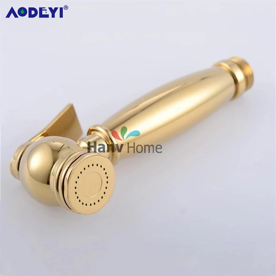 Gold Brass Bathroom Hand Held Bidet  Sprayer Faucet  Spray Gun & Holder Hose Conector &1.5m Shower Hose