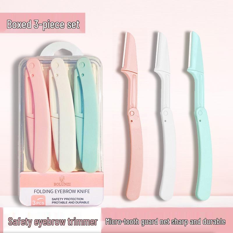 Women's Beginner Safe Foldable Eyebrow Razor Set with Anti-Scratch Design and Replaceable Blades