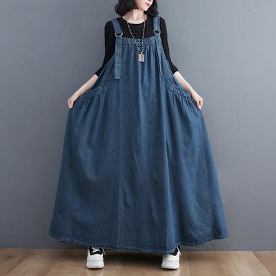 Koreaanse stijl lente herfst dames oversized denim zomerjurk bandjes baggy losse vintage plus size tankjurk met zakken