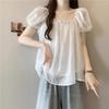 Bubble Short-sleeved Shirt Women's Summer New Popular French Square Collar Thin Belly Chiffon Doll Shirt Top