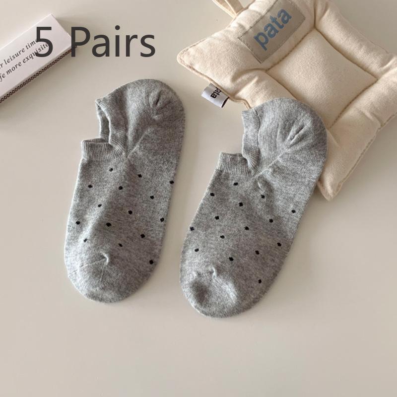 5 Pairs of Female Spring and Summer Light Mouth Solid Color Polka Dot Can Not Fall Off The Invisible Socks