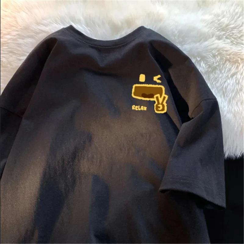 2025 Summer Japanese Cartoon Fun Printed T-shirt Loose Comfortable T-shirt Soft Fabric College Style Short Sleeve T-shirt
