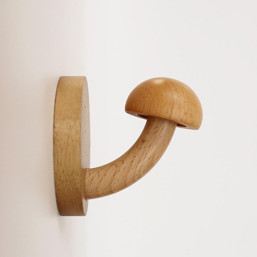 Nordic Wooden Mushroom No-Drill Adhesive Hook - Creative and Cute Coat Hook for Entrance, Bedroom, Dorm, or Door.