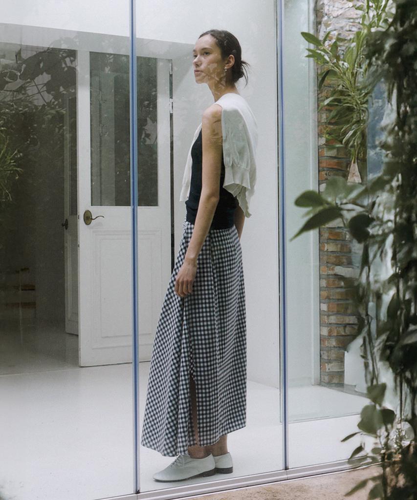 Kwinseulaebis Gingham Check Draped Slit Skirt_2Colors