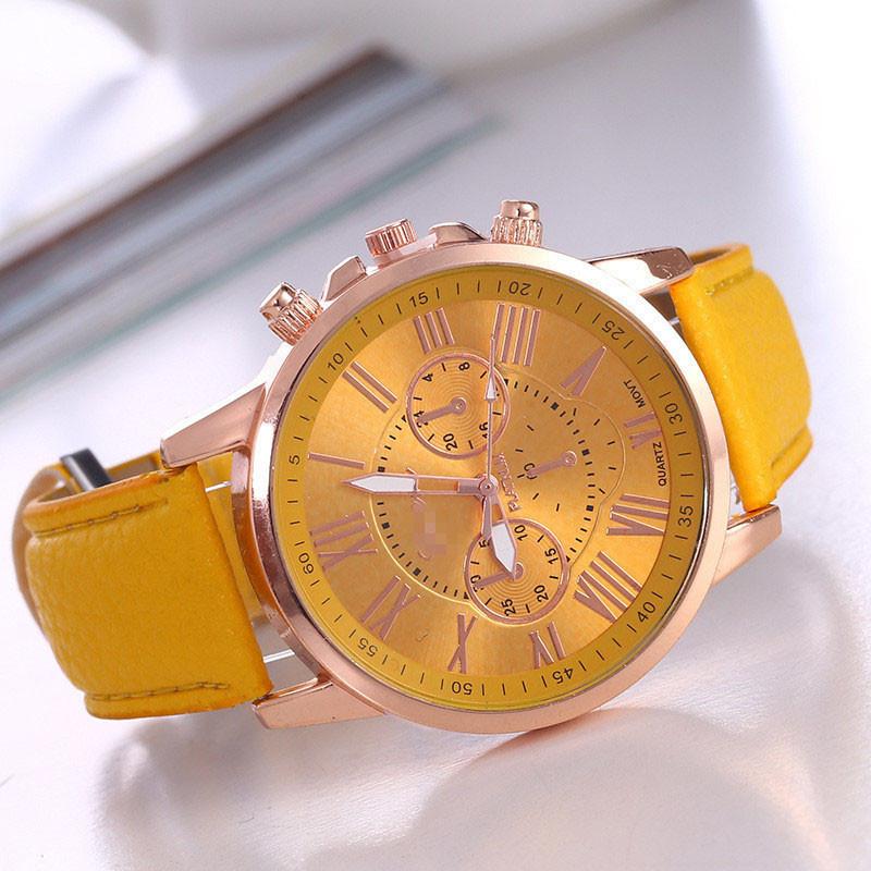 

Stainless Steel Women Watch Rome Dial Multi Function Button Daily Decoration Yellow