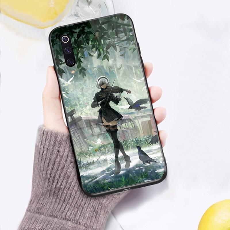 Cute Girl Nier Automata Phone Case For Xiaomi 12 11T 10 9 Redmi Note 11 10 10S Pro Redmi 9 9A 8 Black PC Glass Phone Cover