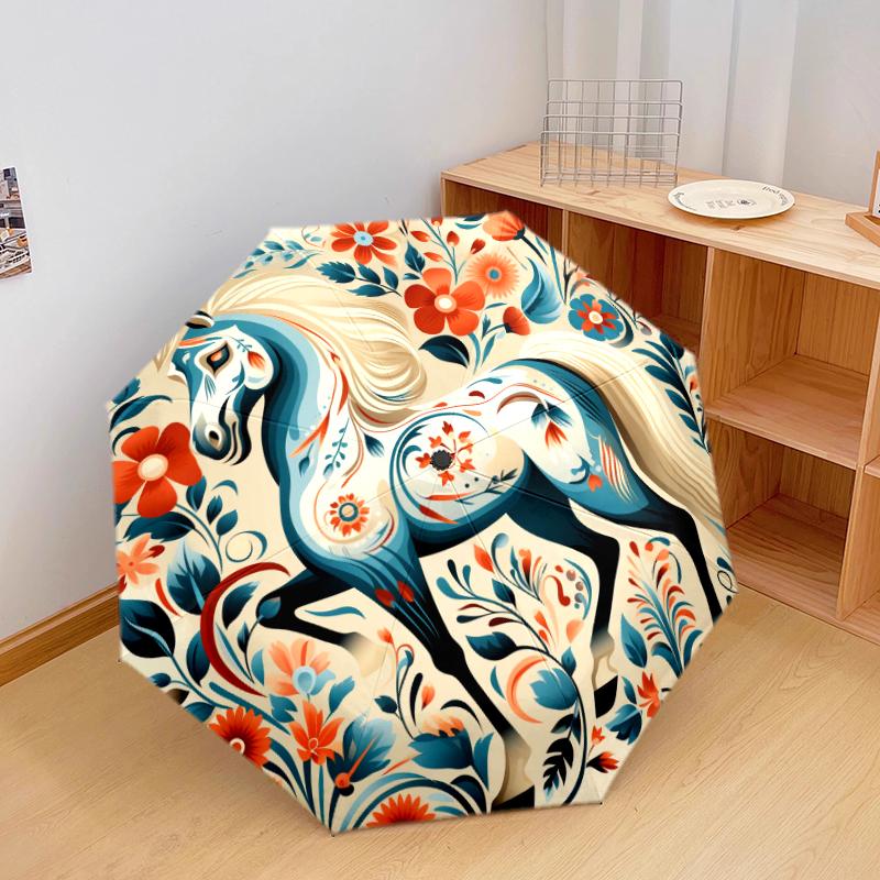 

1 PC Automatic Folding Umbrella - Beautiful white horse Pattern, Portable & Foldable Design with 8 Ribs, Christmas Birthday Gifts