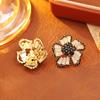Elegant Hepburn Style Zircon Flower Stud Earrings Women Gold Black Options Sterling Post Fine Jewelry