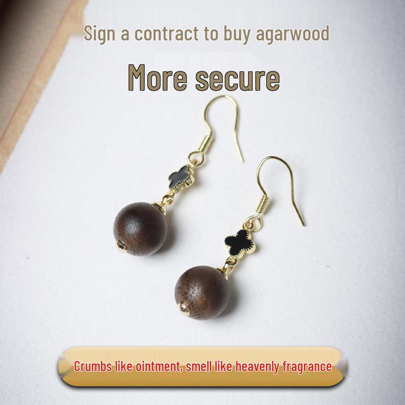 Indonesian Kalimantan Agarwood Earrings: 12mm Grade, 925 Sterling Silver, Gold Plated Studs