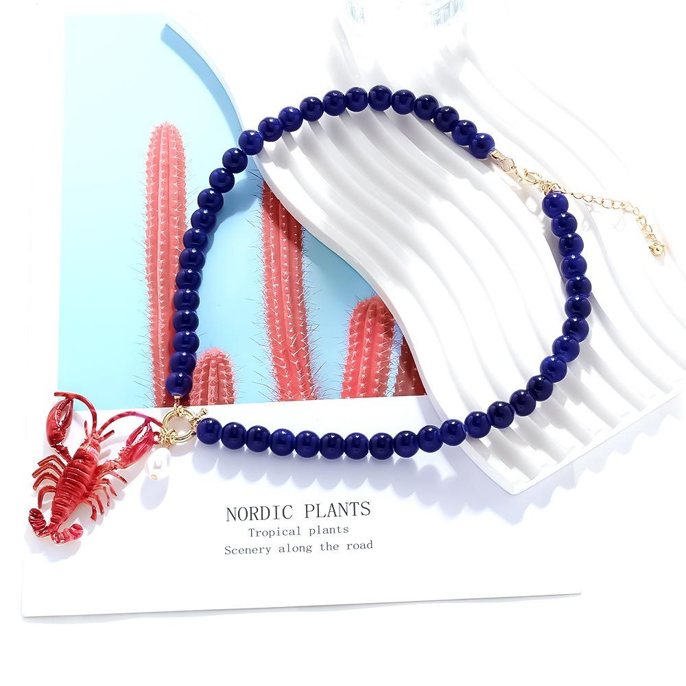 Ocean Style Pendant Necklace Bohemian Beach Vacation Chain Necklace Lobster Bead Necklace  Women