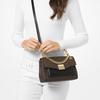 Michael Kors MK Lita Chain Monogram Gold Buckle Double Flap Commuter Canvas Shoulder Crossbody Bag Medium Women Bags Black Brown 35T0GXPL2B-BLACK