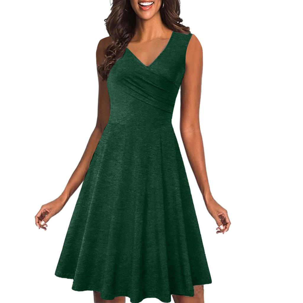 Γυναικείο καλοκαιρινό, κομψό, μεσαίου μήκους φόρεμα αμάνικο με λαιμόκοψη