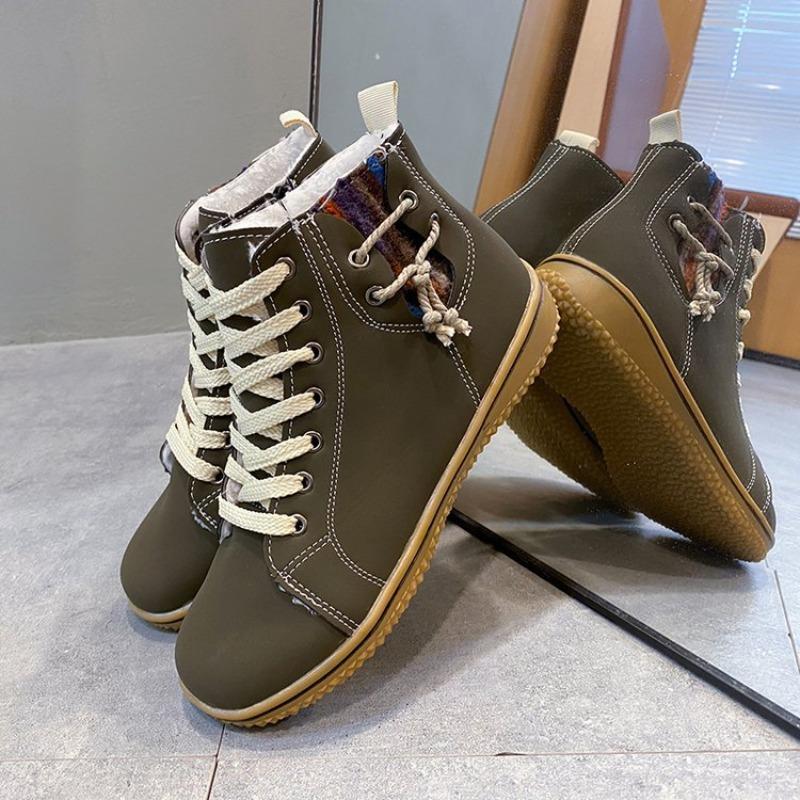 Large size snow boots women's autumn and winter new wind velvet thickened warm lace-up short cotton shoes