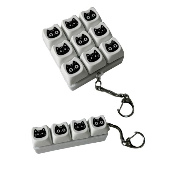 Black Cat Fidget Keyboard 4/9-Keys Anxiety Relief Finger Clicker Keychain Office School Travel Decompression Button Sensory Toy Hanging Decor