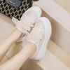Fashion Hot quality 8cm Denim Print Cloth Genuine Leather Autumn Casual Chunky Sneaker Pumps Comfy Platform Wedge High Spring Shoes 2024