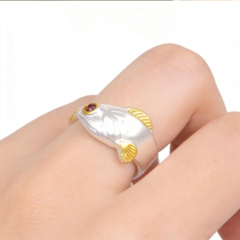 Openable Goldfish Jewelry Ring Double Color Design Lightweight Alloy Craft Perfect For Gift Exchange