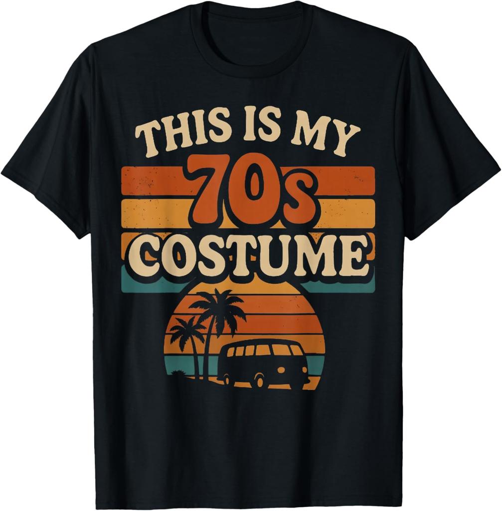 This is My 70s Costume Vintage Sunset Retro Vibes Design T-Shirt 100% Cotton Round Neck Short Sleeve Unisex Fashion Casual Tops