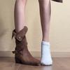 Lan Cabinet Home~ Retro Maillard Style Fold Two Wear Short Boots Women's Thick Heel Skinny Belt Buckle Western Cowboy Boots