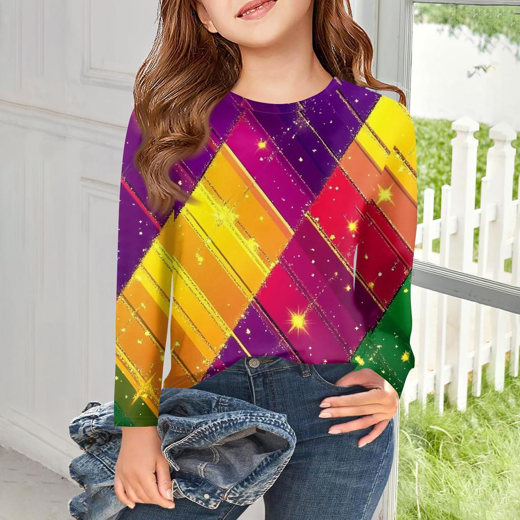 Dívčí trička s dlouhým rukávem Dětské podzimní topy Kulatý výstřih Potištěná základní trička