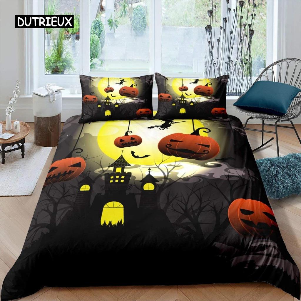 Pościel Królowa Król Motyw Horroru Poszewka na Kołdrę Gotycka Upiorna Poliester Poszewka na Kołdrę Gałęzie Szara Poszewka na Kołdrę Drzewo Halloweenowe