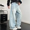 Lichtblauwe gescheurde machete jeans heren Amerikaanse high-end broek rechte losse wijde pijpen broek
