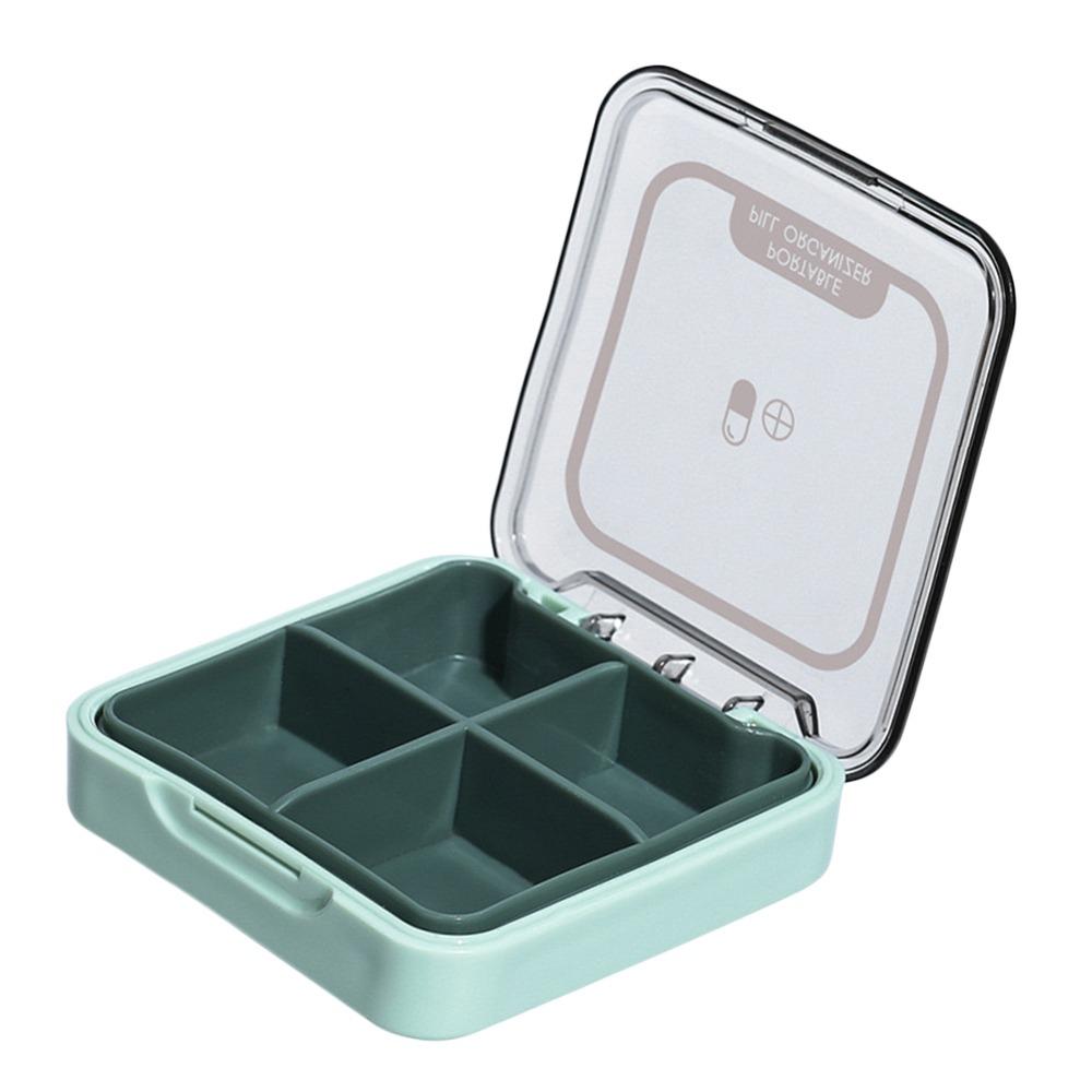 

Mini Medicine Organizer 4 Grids Medicines Storage Box Travel Tablet Storage Container Pills зелений
