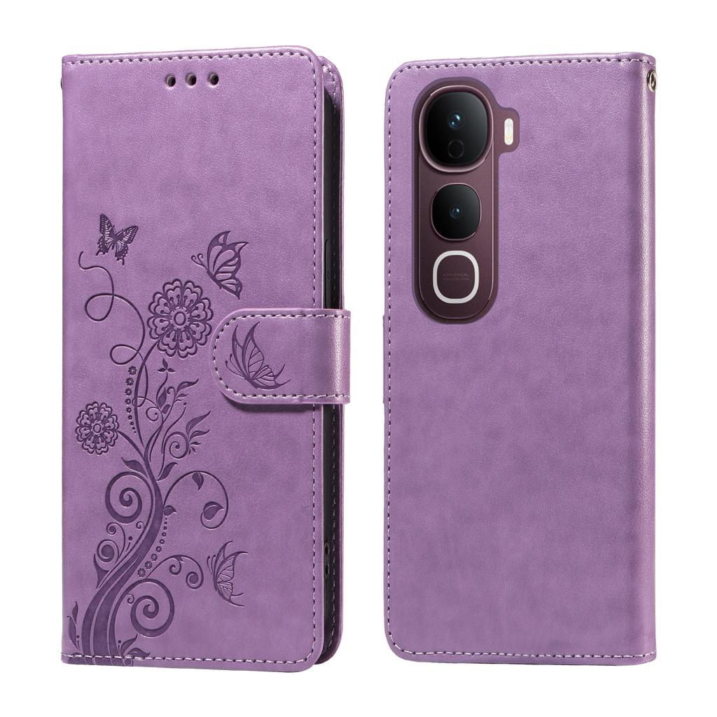 For Vivo Y400 Pro 5G/vivo V40e 5G Leather Case Butterfly Floral Imprint Wallet Stand Cover