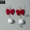 Bowknot Wine Red Bow Drop Earrings Pearl New Year Earrings Elegant Red Velvet Bow Earrings  Girl