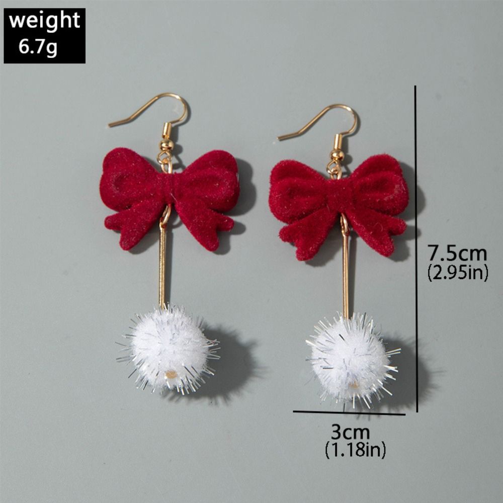 Bowknot Wine Red Bow Drop Earrings Pearl New Year Earrings Elegant Red Velvet Bow Earrings Girl
