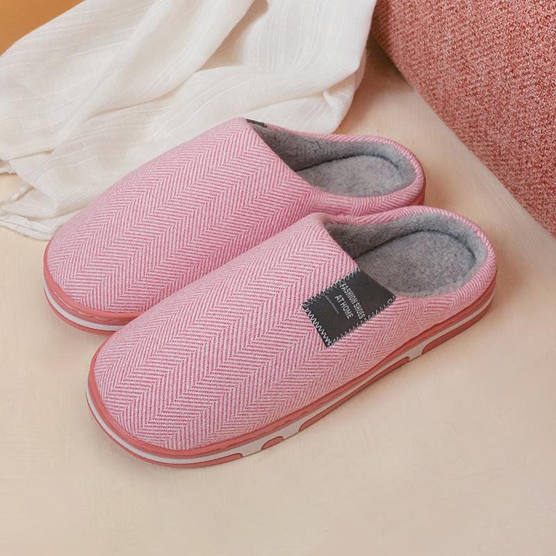 Mens Memory Foam Slippers Winter Non Slip Stripe Unisex Indoor House Shoes for Men Plus Size