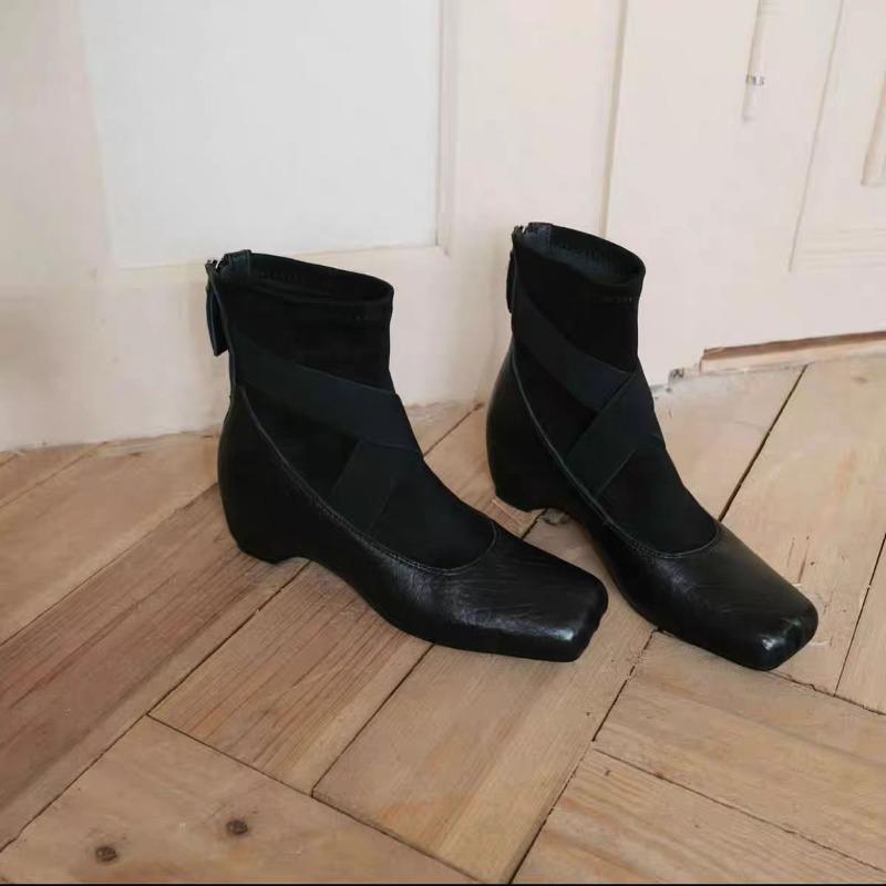 Designer Women Ankle Boots Square Toe Heeled Shoes Winter 2025 Chelsea Short Boots Elegant Dress Pumps Retro Mujer Snow Botas