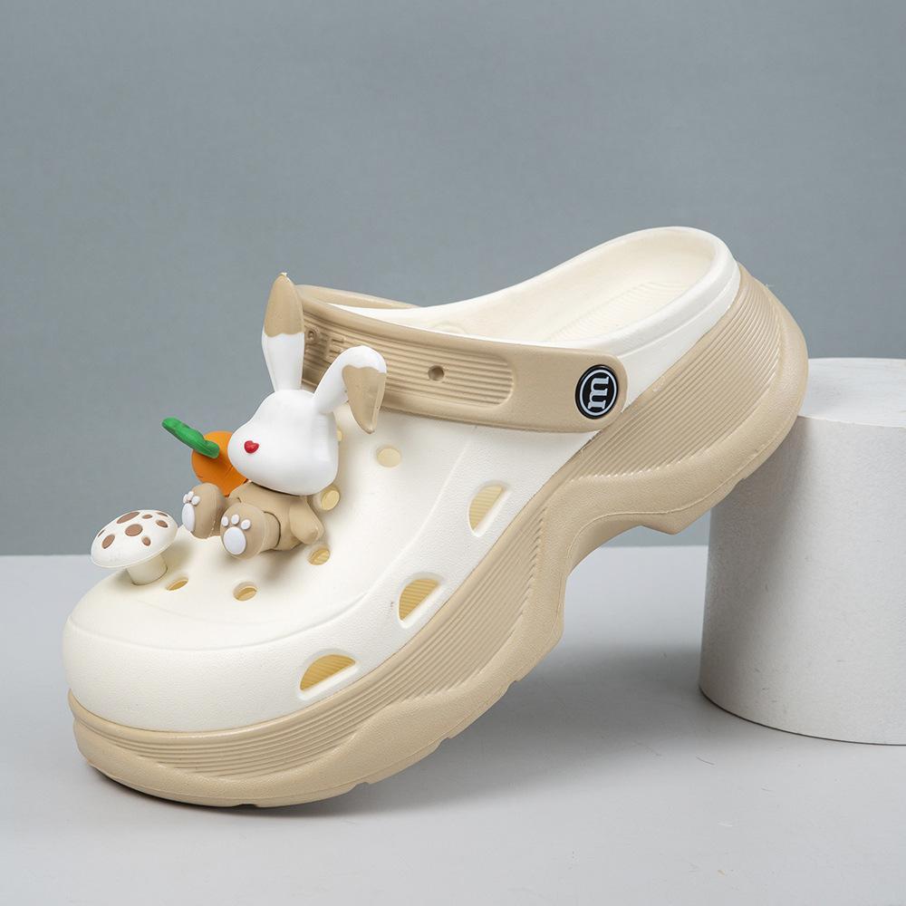 Hole shoes summer wear cartoon cute bear bag head heightened thick sole non-slip beach cool slippers