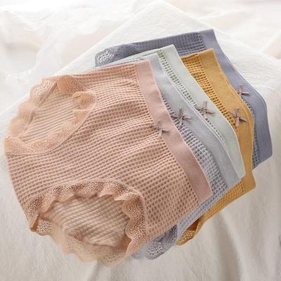 Exquisite Waffle Traceless Sexy and Charming Lace Pants Women's Mid Waist Graphene Cotton Crotch Women's Triangle Pants