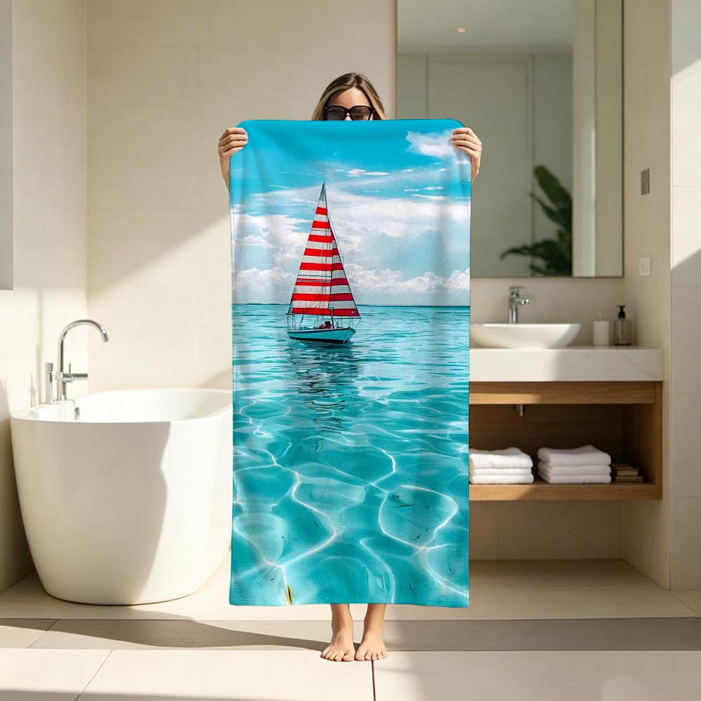 Mi nimal Sailboat Ocean Towel ultra-fine fiber quick drying absorbent bath towel, outdoor swimming sports towel