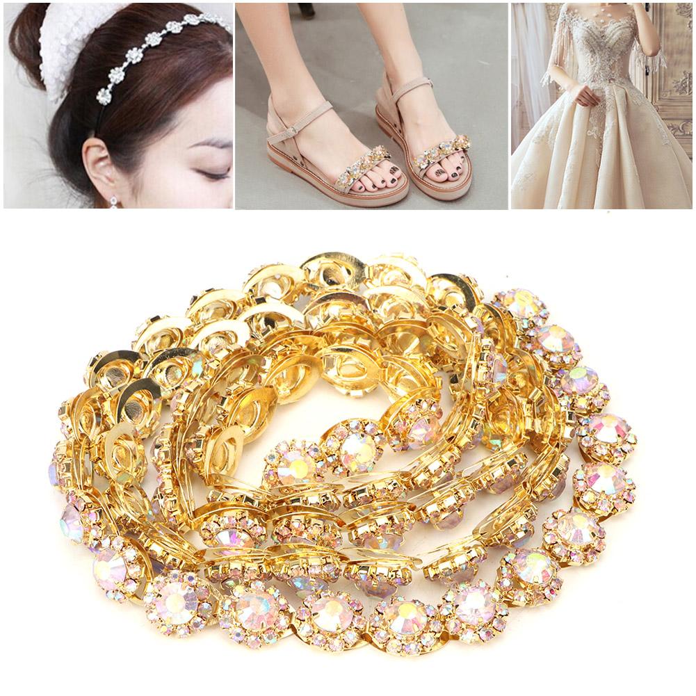 1 Yard Crystal Clear Round Glass Rhinestone Chain Clothing Wedding Handwork DIY Decoration(#1)
