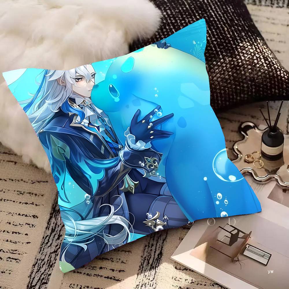Game Genshin Impact Neuvillette Pillow Case Square Pillow Bedroom Sofa Leisure Comfort Cushion Car Living Room Home Decoration