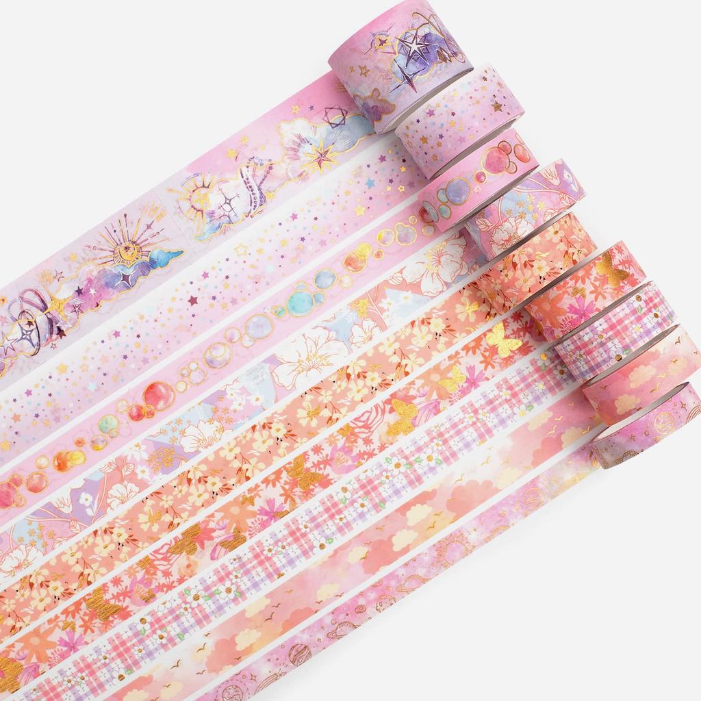 YUBBAEX Masking Tape Mysterious Foil Super Cute Perfect for Gift DIY and Notebook Decoration 9-Volume - Space, Wide, Silver/Gold Stamped, Style, Thin,