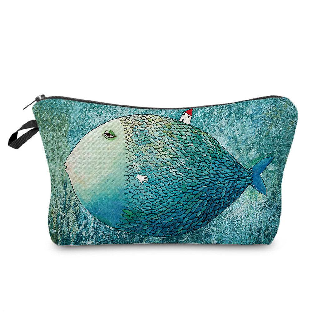 Women Marine life Print Cosmetic Bag Toiletries Organize Travel Storage Case 6862