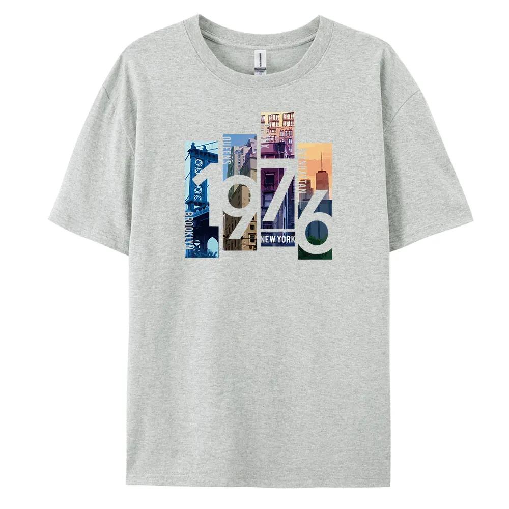 1976NewYork Herren Freizeit Kurzarm T-Shirt mit 100% Baumwolle Mode Print T-Shirts Oversize