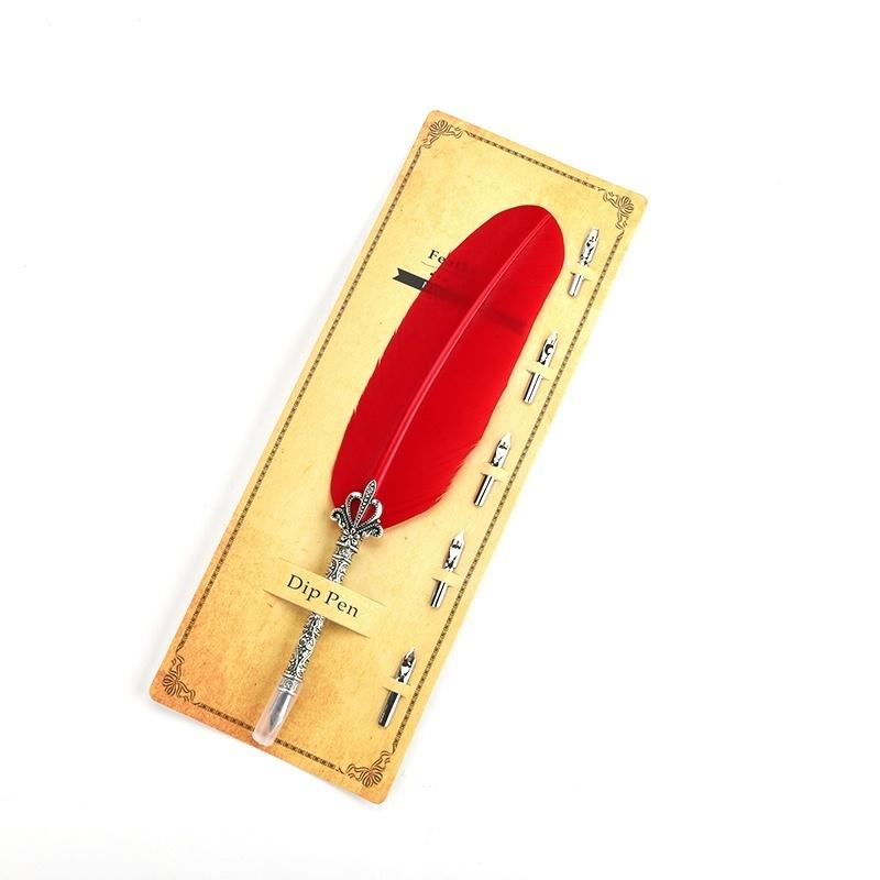 1Pc New Feather Quill Dip Pen Set with 5 Replaceable Nibs Antique Style Fountain Pen for Calligraphy Wedding Gift