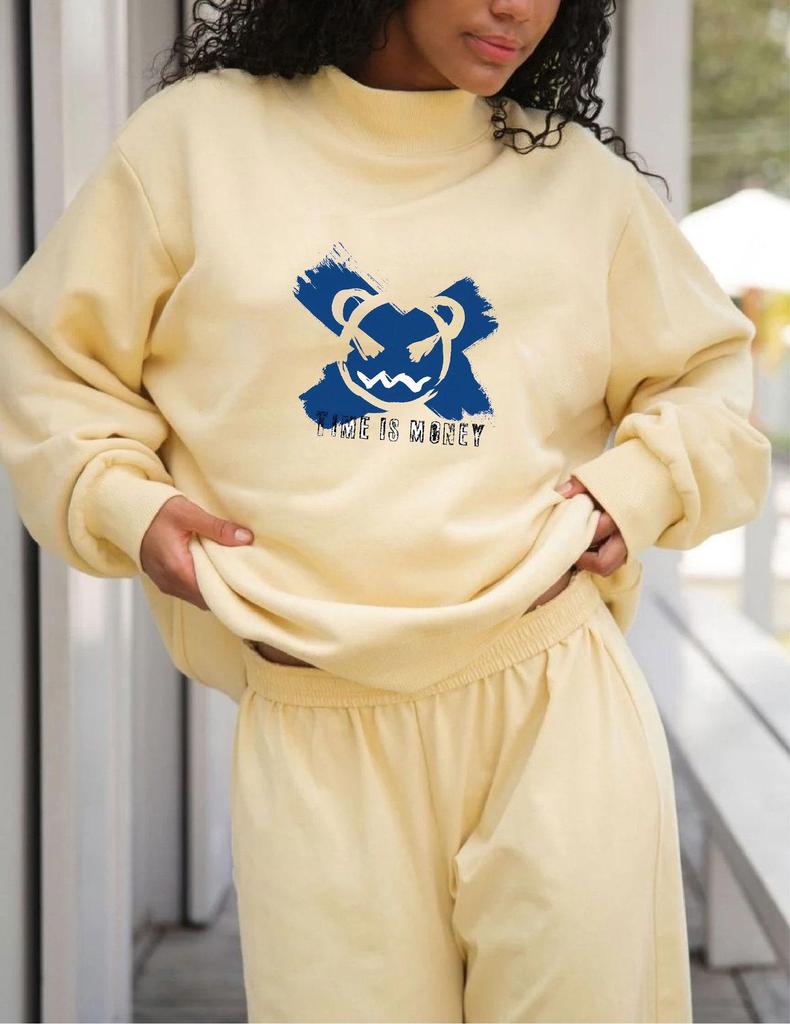 Chic European and American Print High Neck Women's Long Sleeve Hoodie