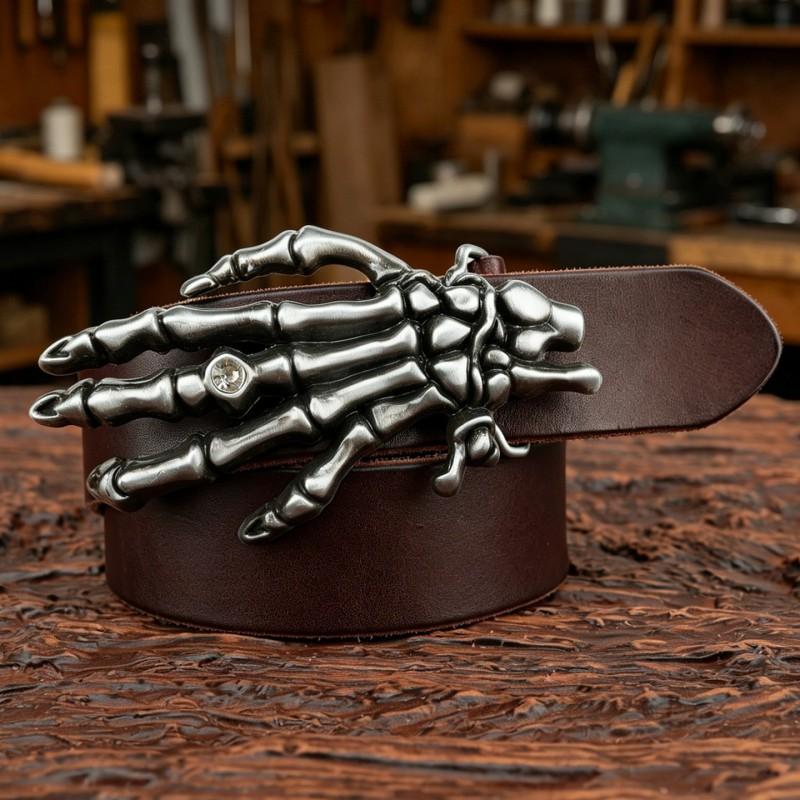 Western Cowboy Skull Hand Rose Embossed Belt Men Women Jeans Dresses