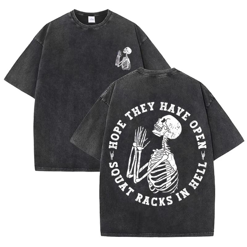 Vintage Black Skeleton Gym T Shirt Funny Workout Quote Acid Wash Oversized Tee S разноцветный