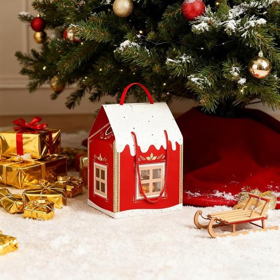 Christmas Cottage Gift Box 3D Pop Up House Boxes Festive Paper Craft with Snowflake Designs Reusable Holiday Packaging for Cookies Candies Small