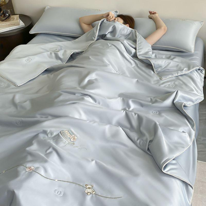 Washed Ice Blanket Four- Airable Cover Machine Washable Tencel Silk Double Bed Quilt Three-Piece Set Summer