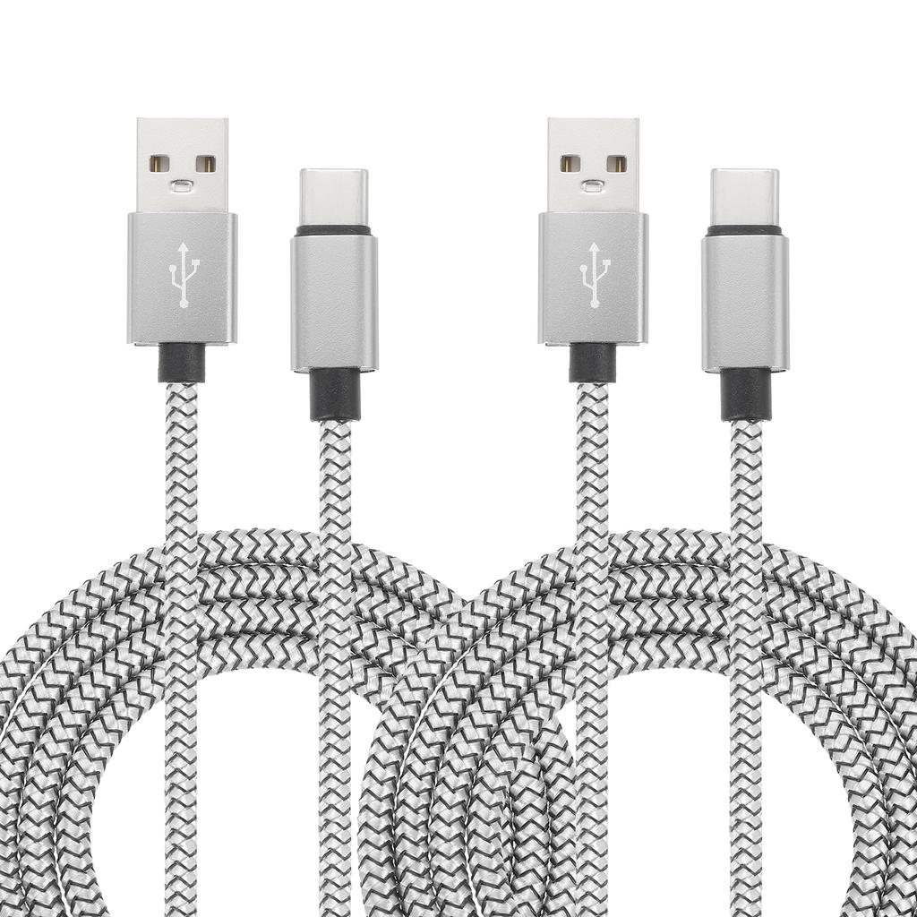 1/2/3Pcs USB Type C Charger Cable 1m/2m Silver 2.4A Type-C to USB A Braided Charging Cord Data Transfer Cable for Tablet Phone